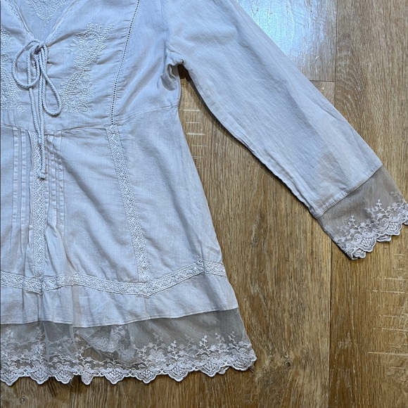 Sundance Ivory Lace Embroidery Tunic Blouse Shirt Long Sleeve 100% Cotton Size S - Picture 4 of 13